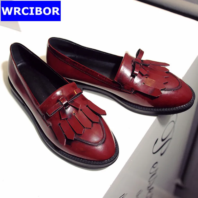 Genuine leather pointed toe Flat Oxford Shoes font b Woman b font Flats 2017 Fashion Tassel