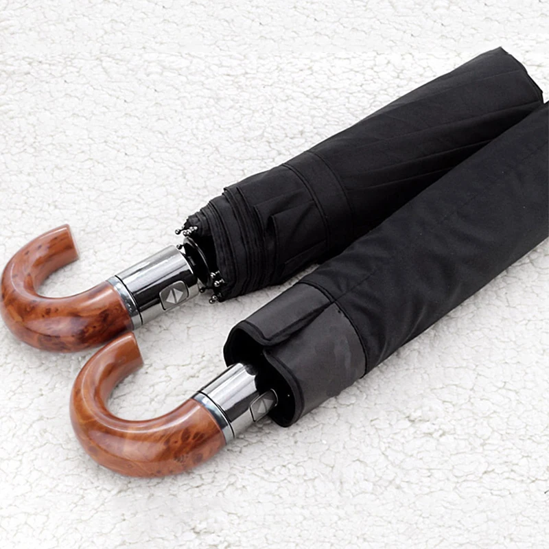 Automatic Business Leather Curved Handle Men Umbrella Rain Women Male