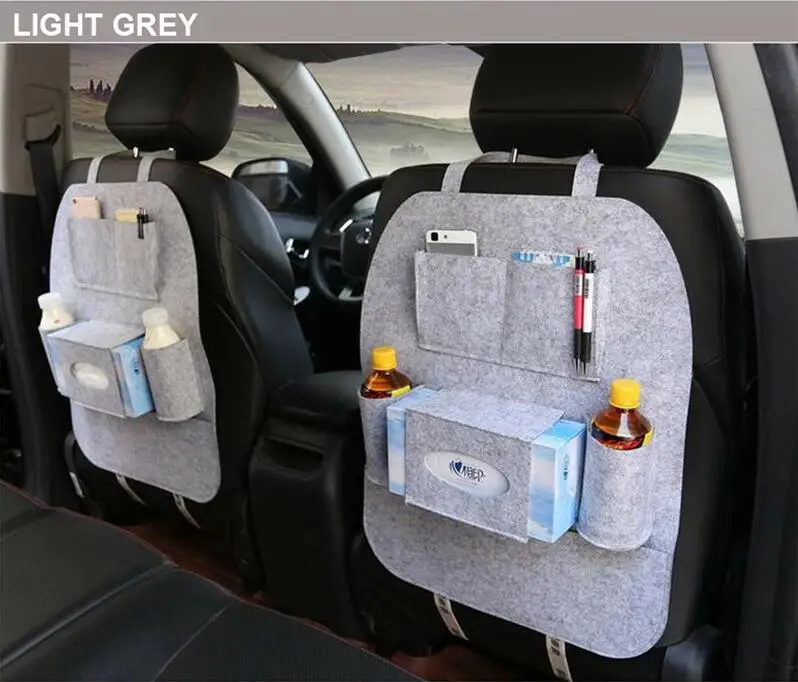Автомобильный Органайзер на заднее сиденье, универсальный автомобильный Карманный фетровый чехол, держатель на заднее сиденье, мульти-контейнер с карманами, сумка для хранения в автомобиле - Название цвета: light grey