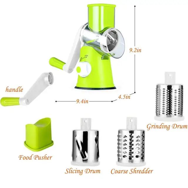 Rotary Cheese Grater Shredder Round Mandoline Veggie Drum Slicer with —  CHIMIYA