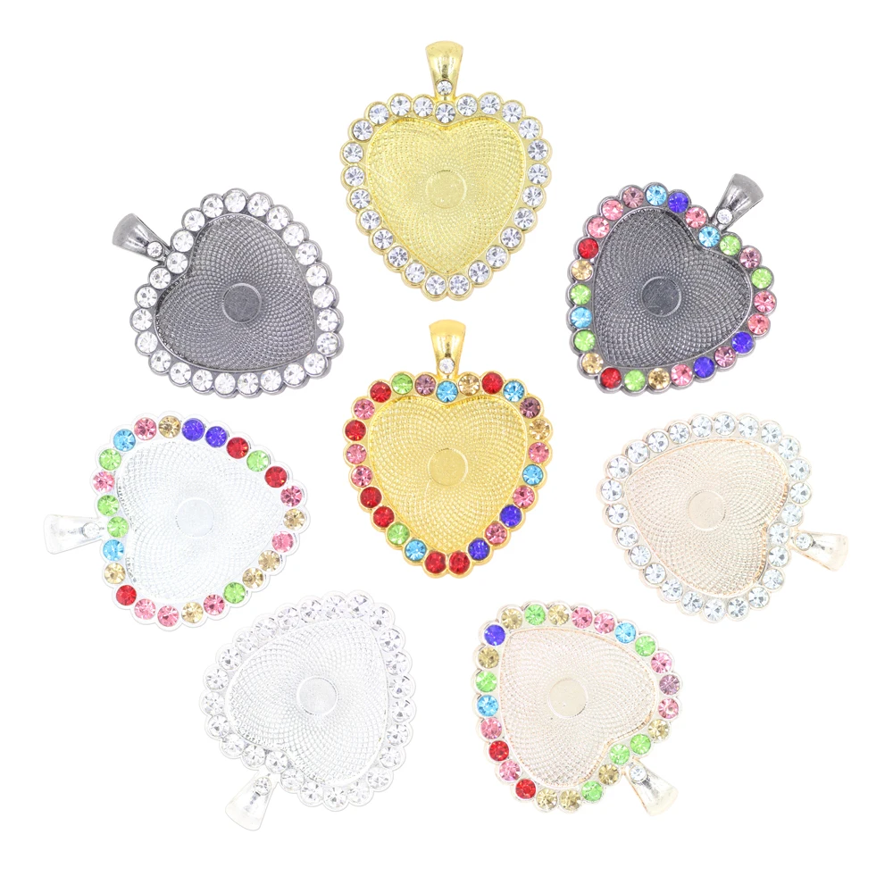

ZHUBI 1PC Heart Rhinestone Frame Cameo Setting Pendant 24MM Cabochon Base DIY Necklaces & Pendants For Women Jewelry 3.8cmx2.9cm