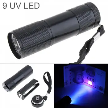 

Aluminum Alloy 395nm 9 LED UV Flashlight Support 3 x AAA Batteries for Fluorescent Agent Detection / Money Detector