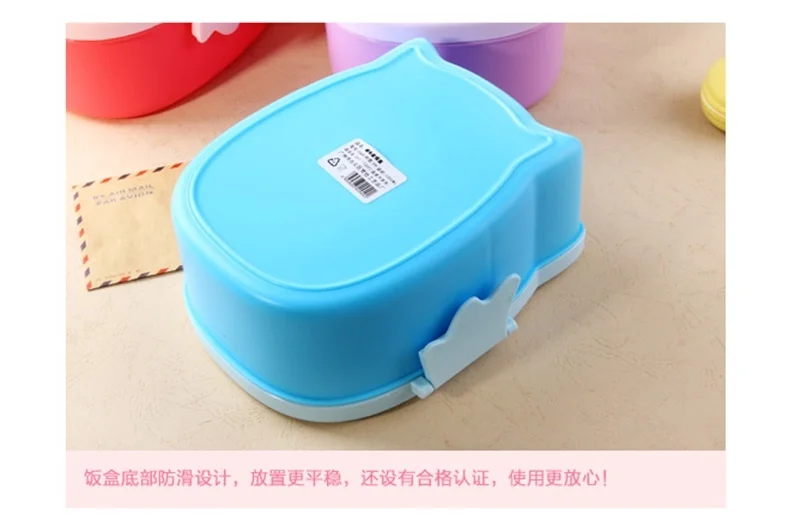 1Pcs Portble Plastic Kids Cute Owl Food Container Lunch Box PP Food Storage Box Portable Purple Pink and Blue 15.5x14x6.6cm