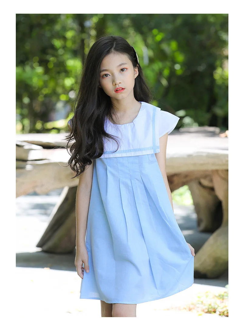 New 2019 Preppy Style Sleeveless Patchwork Children Dresses Clothing Toddler Big Girls Summer Dress Kids Cotton Party Dresses (1).jpg