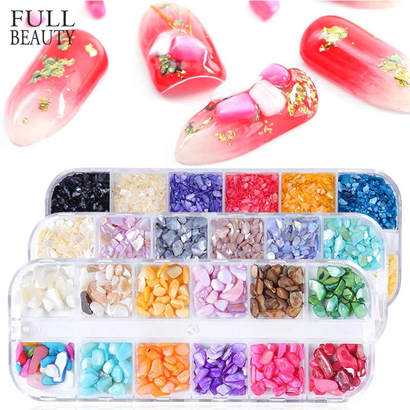 

12 Grids Mix Irregular Shell Nail Glitter Sequins Broken Stone 3D Sparkles Flake DIY Nail Paillettes Accessories Decor Set CH736