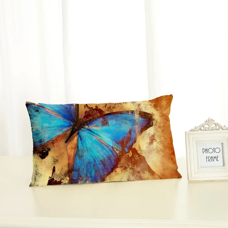 

High Quality Butterfly Housewear Lumbar pillow Chair Cushion Cover Soft Pillow Case Cojines Almofadas Cotton Linen Square 30x50