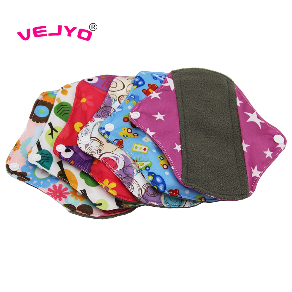 

VEJYO 5PCS/lot 20cm*18cm Washable Bamboo Charcoal Women's Sanitary Towel Reusable Menstrual Pads Panty Liner for Period