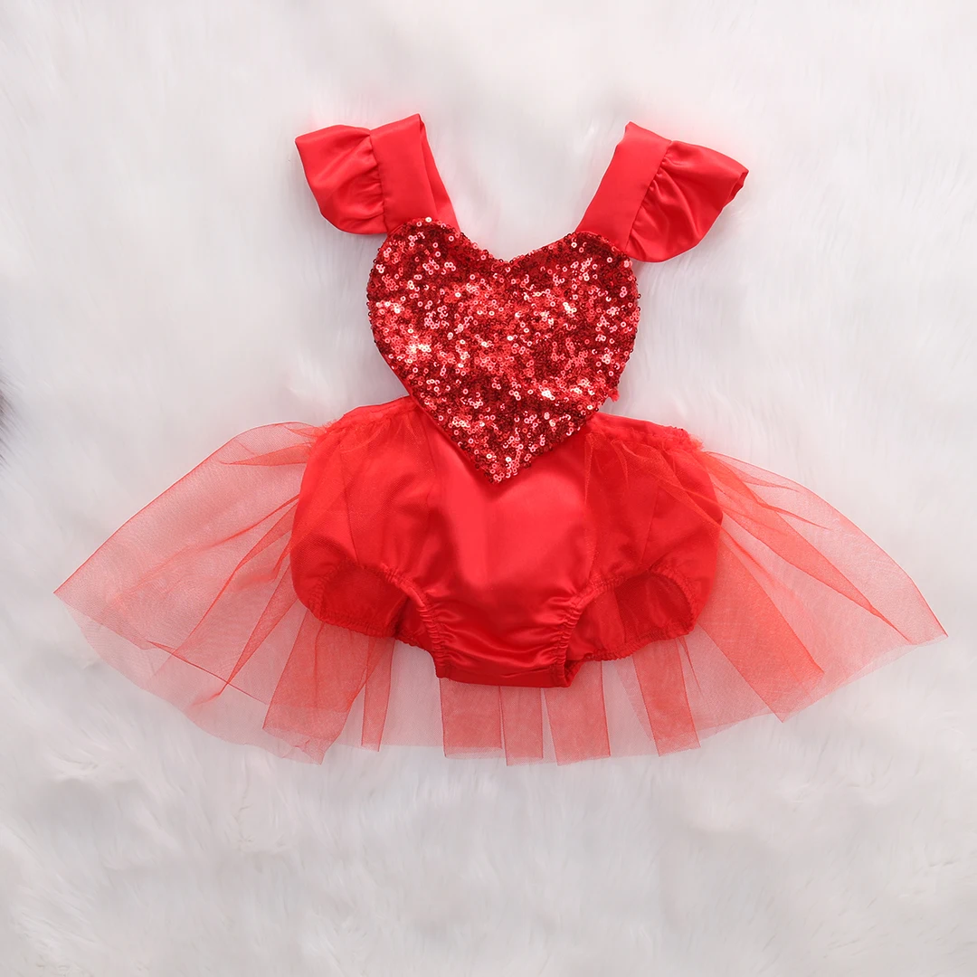 

2018 Multitrust Brand Sequin Fahion Newborn Baby Girl Red Love Heart Romper Lace Tutu Jumpsuit Outfits Summer Sunsuit