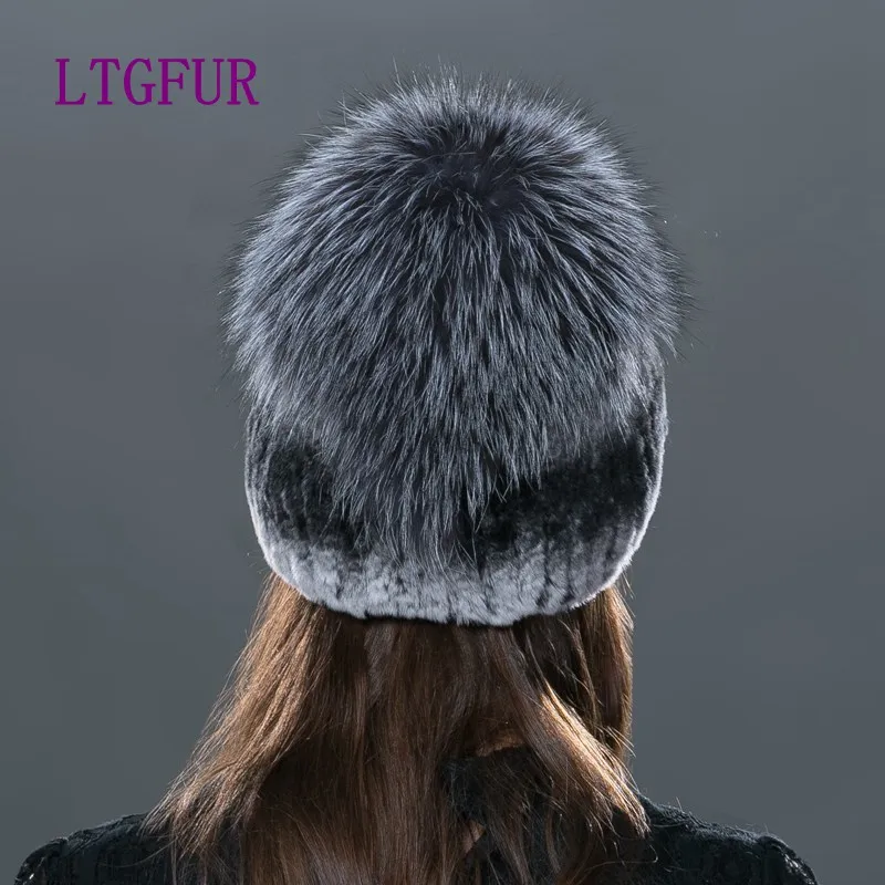 LTG FUR2018 Новая модная женская зимняя шапка с лисьим мехом Женская эластичная