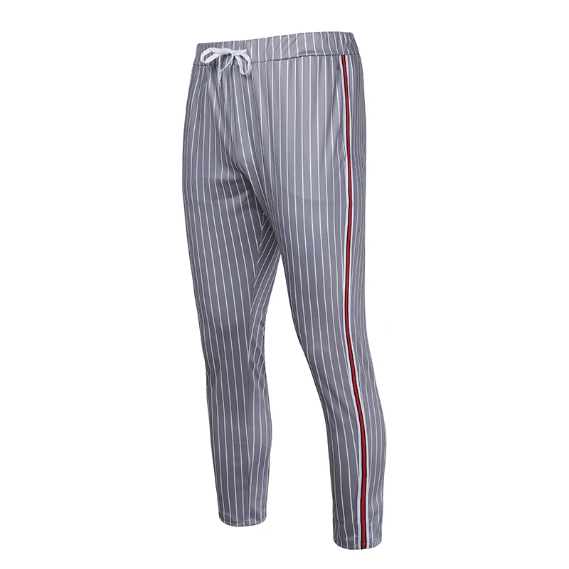 Black Gray Striped Pants Men Casual Tunic Pencil Pants Long Trousers Man Summer Bodybuilding Running Pant Workout Sweatpant