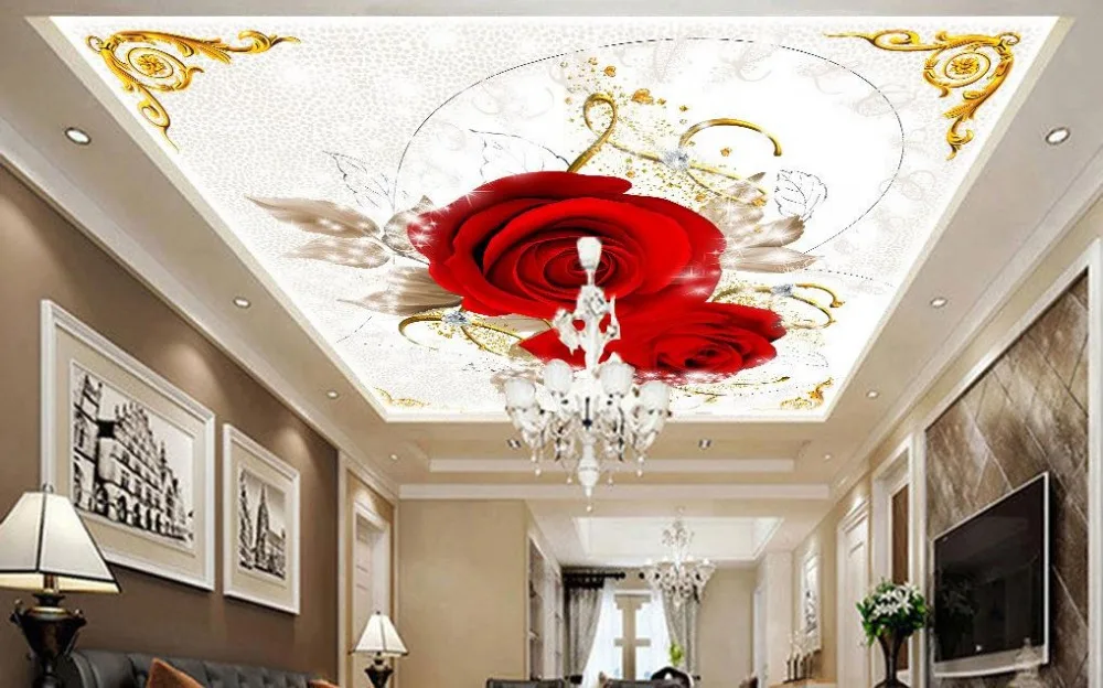 customize 3d ceiling murals wallpaper Red Love Rose 3d wallpaper for