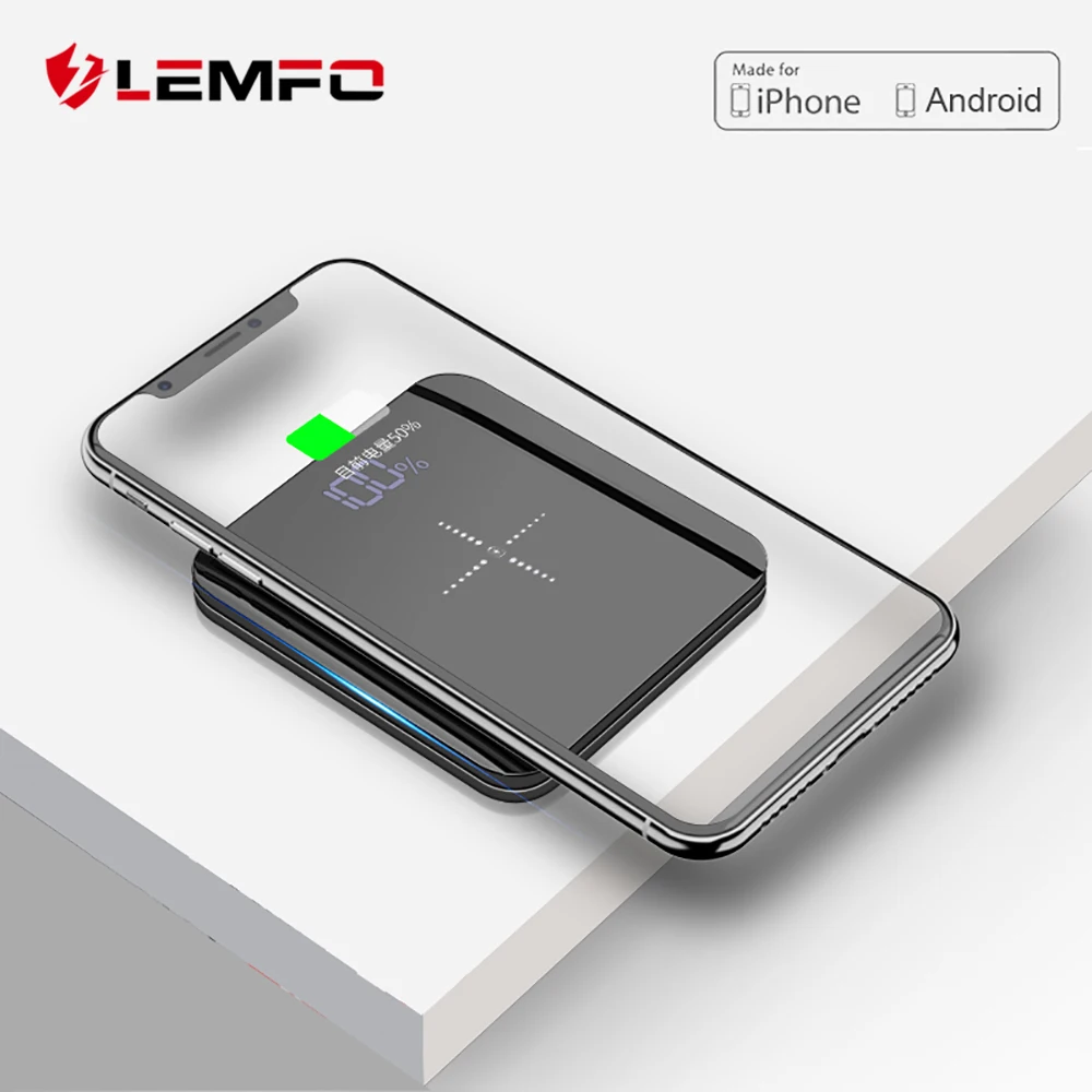 

LEMFO Mini Power Bank 8000mah Thin Mirror Screen 2.1A Fast Charging 3 in 1 Built-in Line Wireless Charger Powerbank 8000 Mah