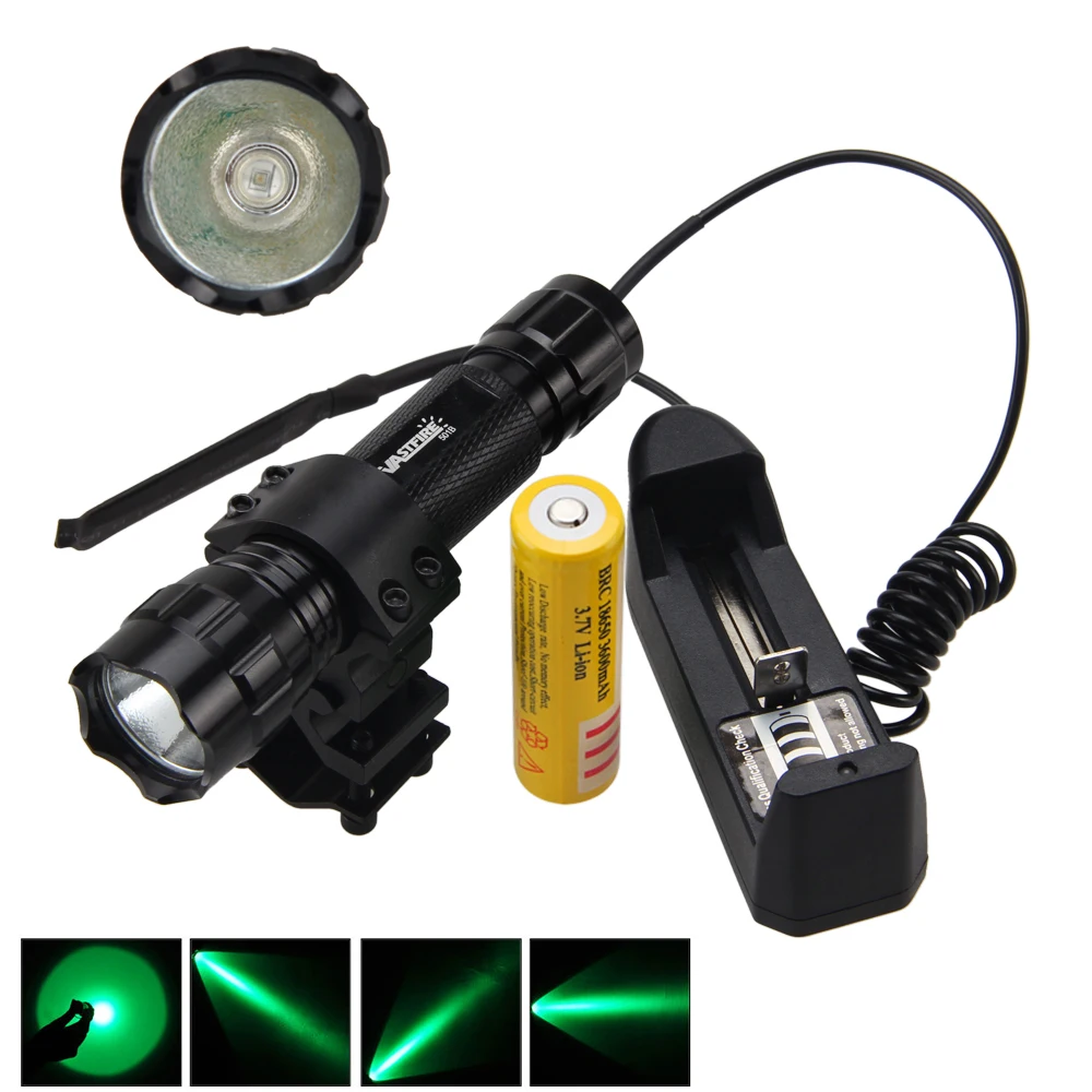 

Green LED Tactical Flashlight Torch+Remote Pressure Switch+Light Mount Gun+18650 +Mount+Charger