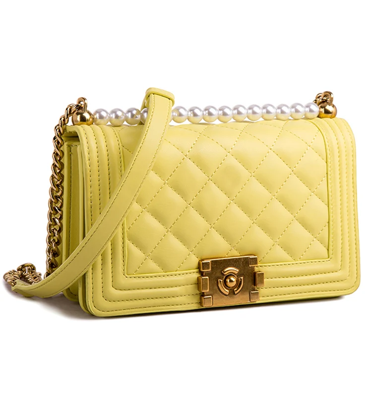 

Luxury Handbags Women Bags Designer Lady Women Crossbody Shoulder Messenger Bag Yellow Black Quilted Bag Pearl sac a main femme
