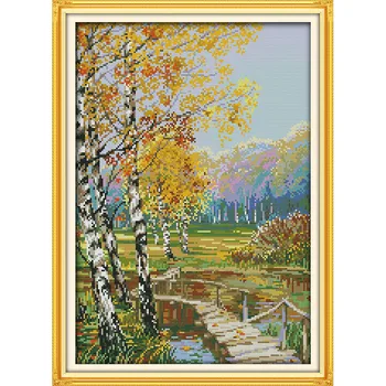 

Everlasting love Autumnal scenery Chinese cross stitch kits Ecological cotton stamped printed DIY new year decorations for home