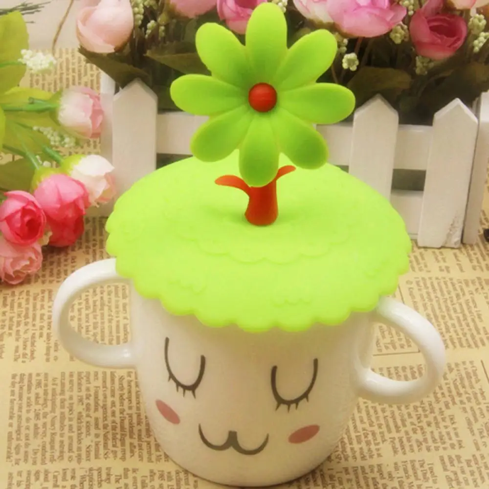 

Cute Anti-dust Silicone Saplings Cup Cover Coffee Cup Suction Seal Lid Cap Silicone Airtight Love Spoon Novelty Coffee Suction