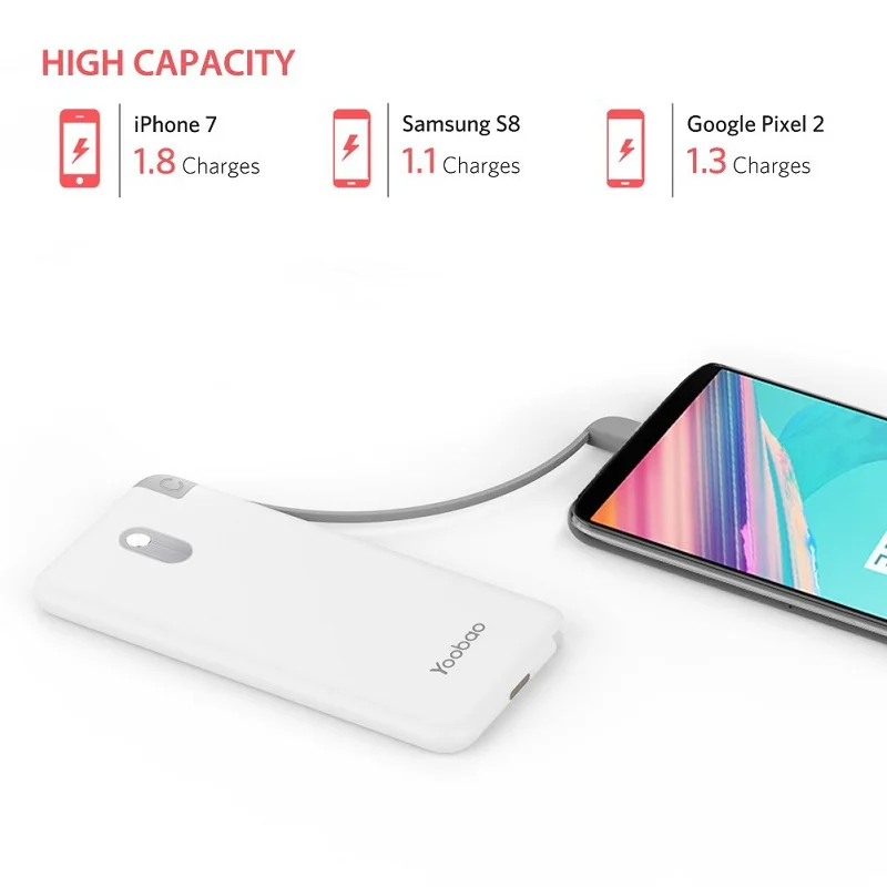 Yoobao S5K 5000mAh Встроенный кабель Внешний аккумулятор ультра тонкий портативный для