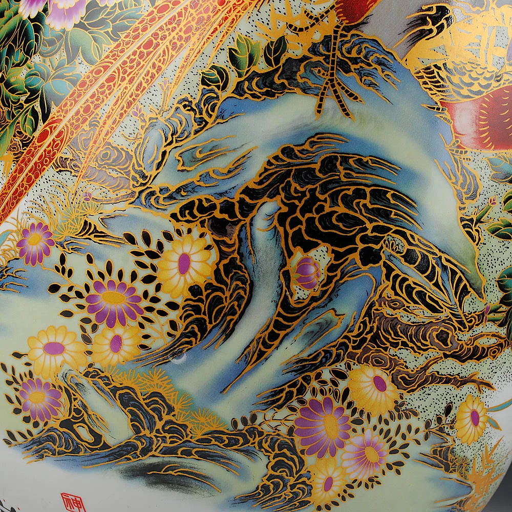 Цзиндэчжэнь 62 см высокая Ваза Напольная керамическая золотая фазана ваза предметы домашнего интерьера Гостиная большие напольные вазы