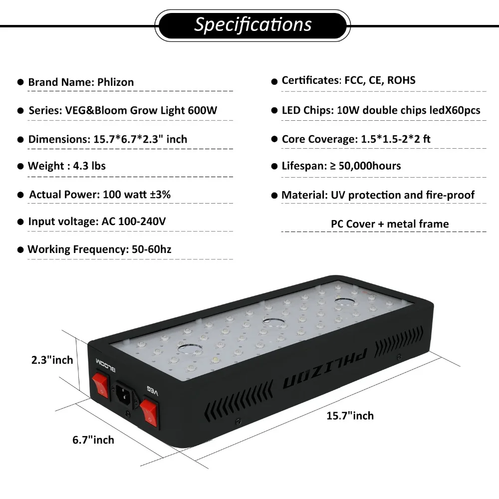 Phlizon полный спектр 600/900 W/1200 W растет свет лампы для комнатных растений растительности цветок парниковых расти палатка