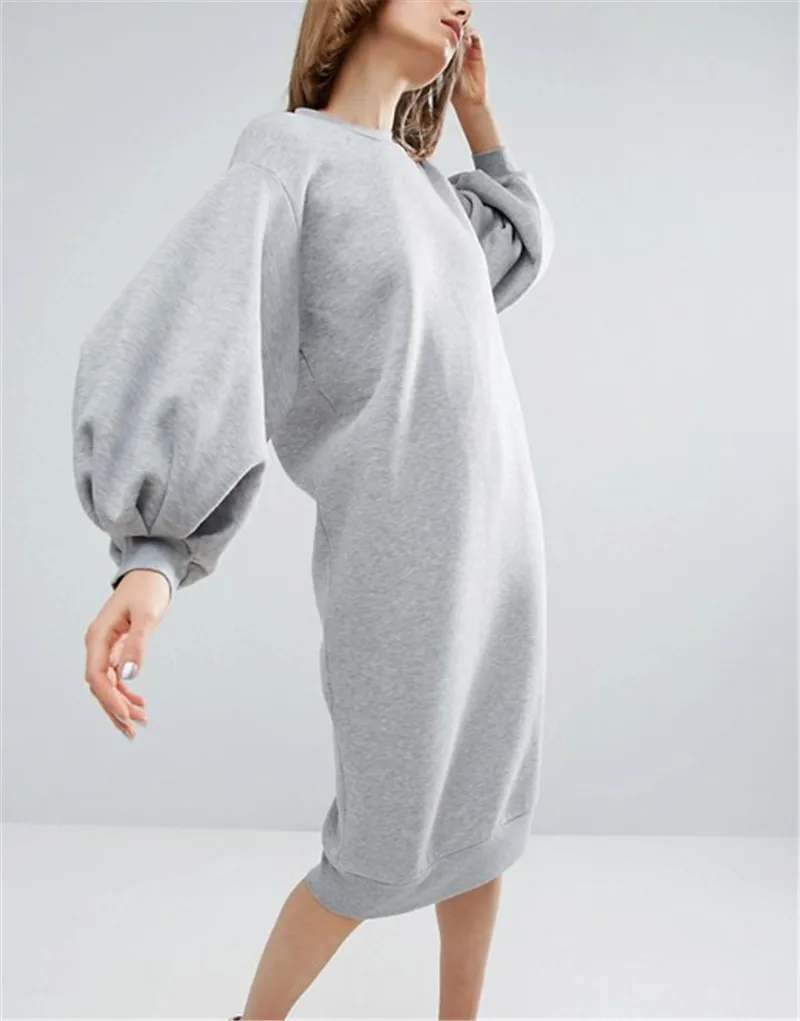  AEL Space Cotton Sweatshirt Dress Bishop Sleeve Backless Long Dresses 2018 Loose Plus Size Hight Qu