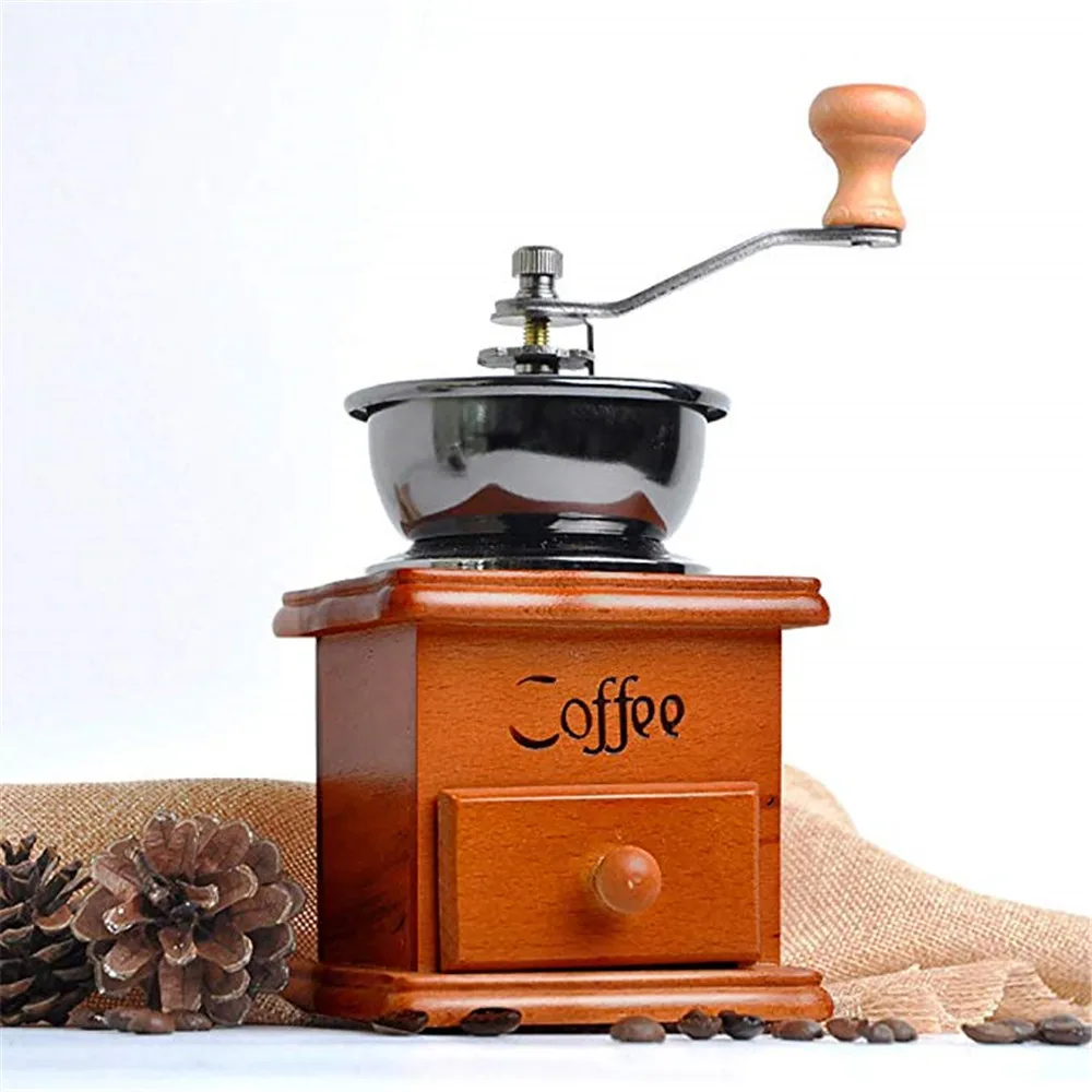 Manual Coffee Grinder, Wooden Coffee Mill Vintage Retro Hand Grinder