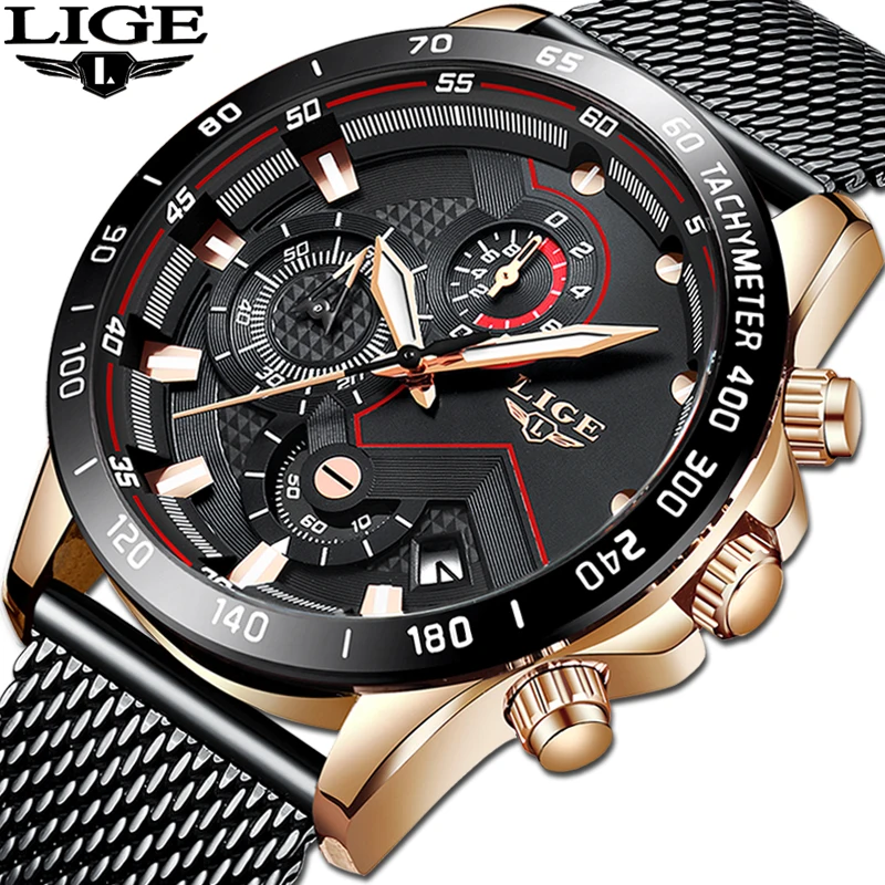 

Relogio2019 LIGE Mens Watches Top Brand Luxury Casual Quartz Watch Men Fashion Stainless Steel Waterproof Sport Chronograph+Box