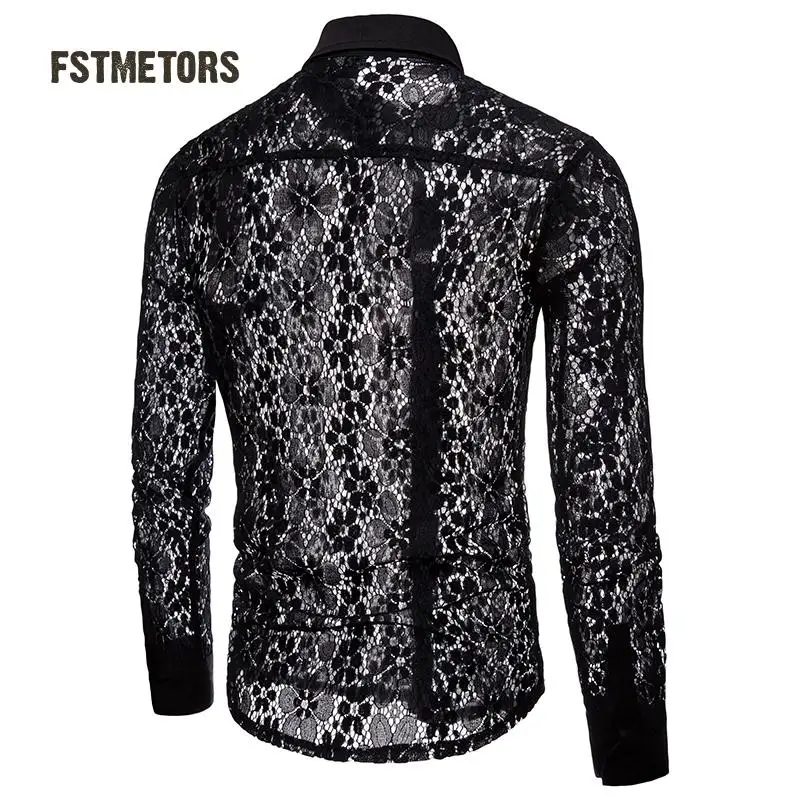 2018 Fstmetors Autumn And Winter Full Lace Pure Color Fashion Design Men's Long Sleeved Lapel Shirt  Men Shirts