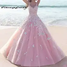 Принцесса цветочный цветок розовый Бальные платья без рукавов Кружева Аппликация Тюль длинное платье выпускного вечера es формальное платье выпускного вечера
