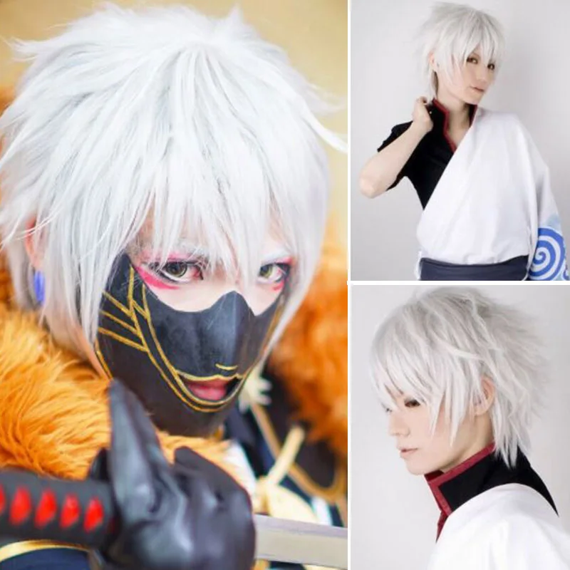 

KTLPARTY 30cm Japanese Anime Gintama /Silver Soul sakata gintoki Cosplay wig Gintoki Silver White cosplay wig free shipping