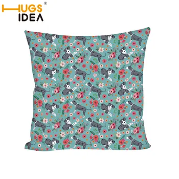 

HUGSIDEA Home Square Cushion Cover Catahoula Dog Flower Printed Sofa Pillow Cases Polyester Protect Pillow Car Back Cushion Case