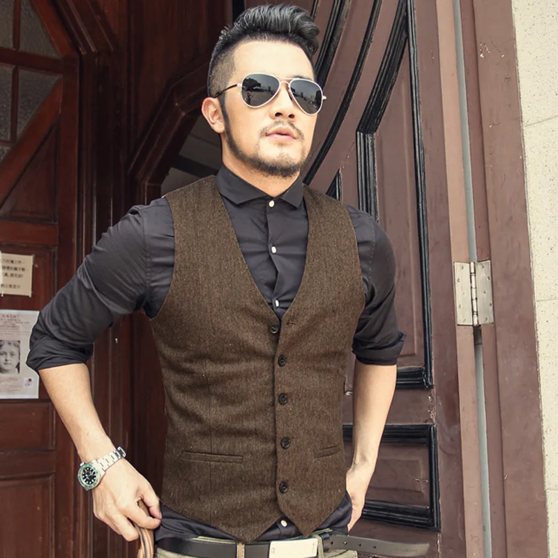 New Gilet men formal slim fit dress suit vest wedding waistcoat wool