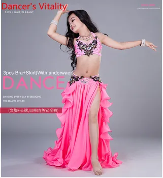 

Girls Performance Belly Dance Costumes Child Ballroom Dance Suit Bra+Skirt 2pcs Children Competition Suit S,M,L For Girls