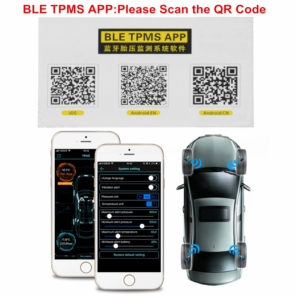 Универсальный TPMS Bluetooth 4,0 внешний датчик давления в шинах Поддержка IOS Android телефон, датчик давления в шинах простая установка