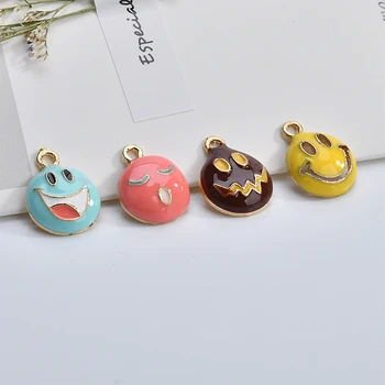 

Korean version alloy drop oil cute smiling face pendant DIY earrings hair accessories material 60pcs/Lot enamel metal charms