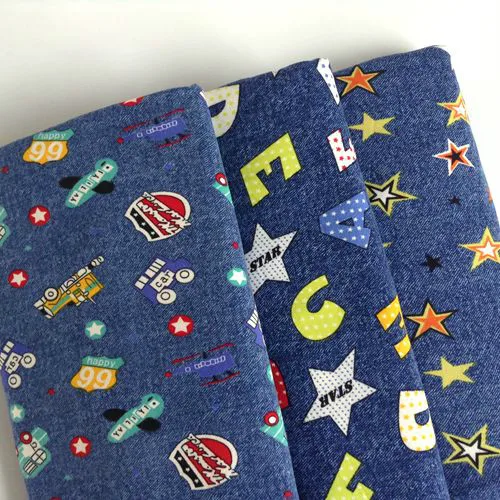 PRINTED Cotton Denim Fabric Material BLUE ANCHORS