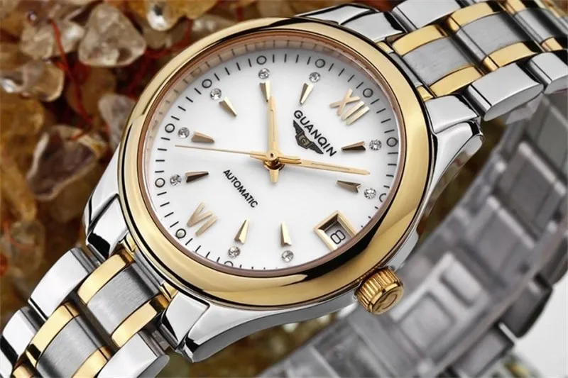 Womens Watches GUANQIN Date Luminous Rainstone Automatic Watch Waterproof Mechanical Watch Brand Luxury Stainless Steel Back (6)