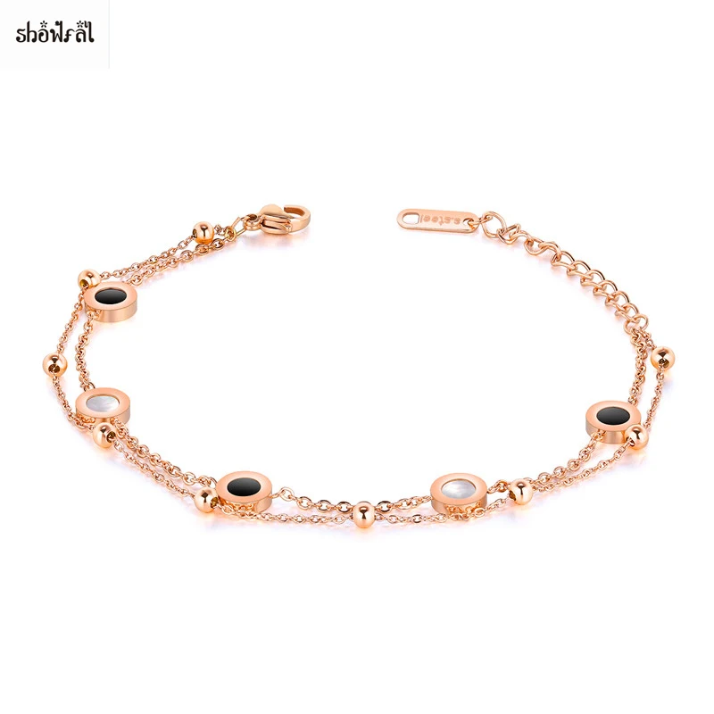 

Double Layer Bracelet Bulgaria Pendant Simple Bracelets Bangles New Double Side Black and White Shell Pendant Bracelet for Woman