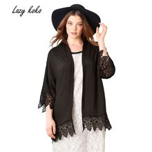 Lazy KoKo 2017 Plus Size New Fashion Women Colthing Solid Black Casual Coat Big Large Size 3XL 4XL 5XL 6XL