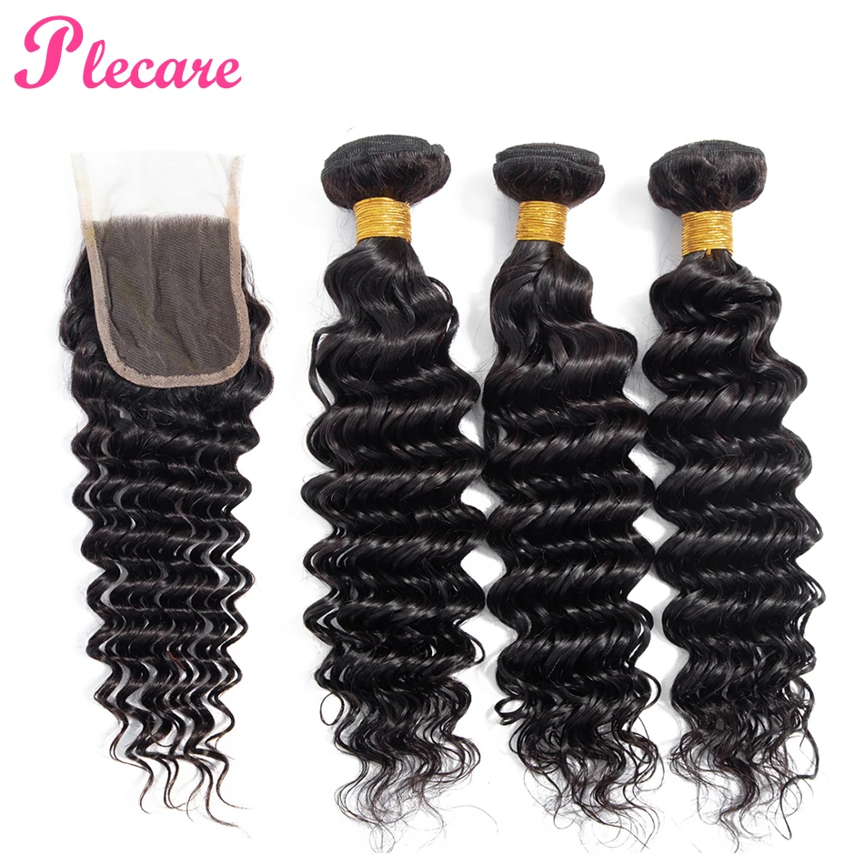 

Plecare 100% Human Hair Weave Bundles With Closure Deep Wave Bundles With Closure Peruvian 3 Bundles With Closure Non Remy
