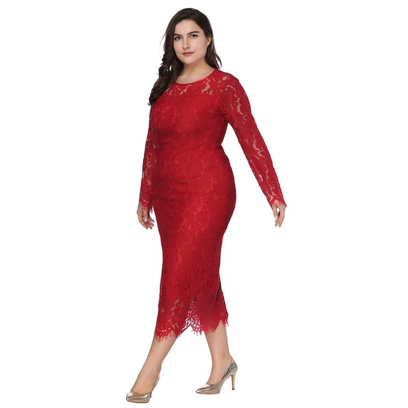 Rimiut женское осеннее платье большого размера, элегантное сексуальное платье большого размера с кружевными цветами, повседневное вечернее платье, модное кружевное платье с длинными рукавами большого размера 6XL
