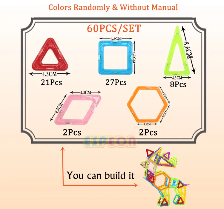 60 шт./лот классические Пластмассовые модели строительные блоки 3D DIY Обучающие Развивающие кирпичи дизайнерские магниты детские игрушки для детей