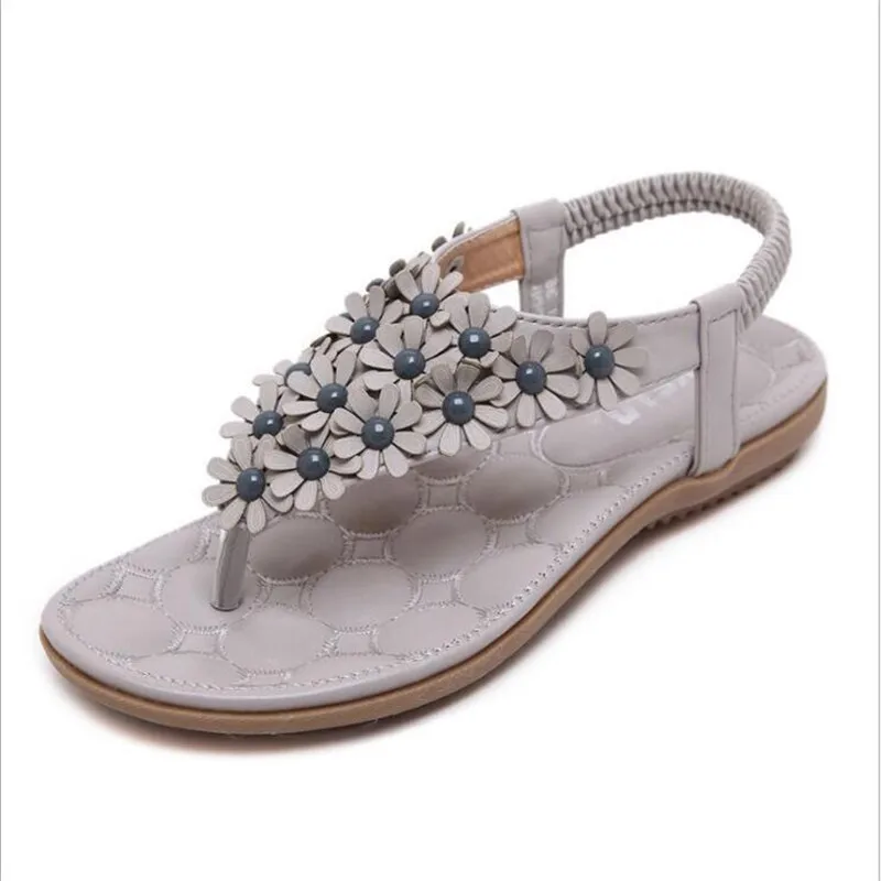 POADISFOO 2017 new summer bohemian Style flowers beads sandals slippers shoes large size women comfy shoes