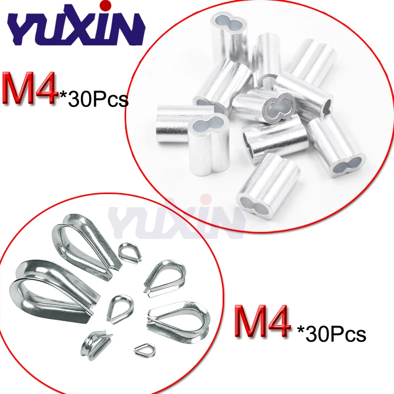 60 pc Диаметр 4 мм M4 рукава алюминия овальный двойной отверстие и Нержавеющая сталь наперсток веревку для обжима трос Ассортимент Комплект