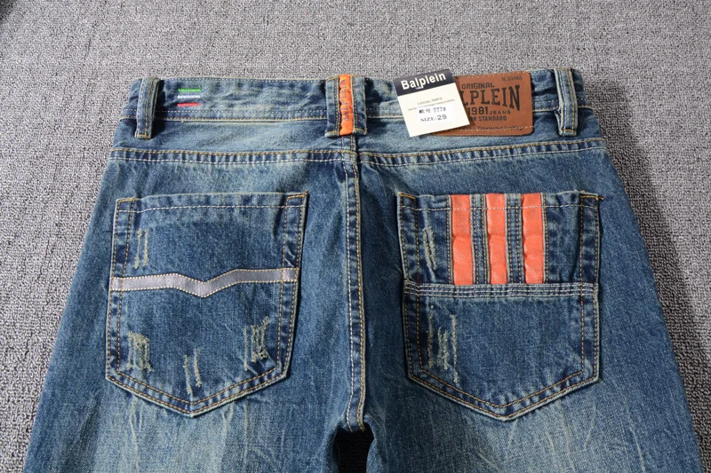 Fashion Designer Men Jeans Orange Stripe Vintage Straight Fit Cotton Denim Pants hombre Streetwear Classical Buttons Jeans Men