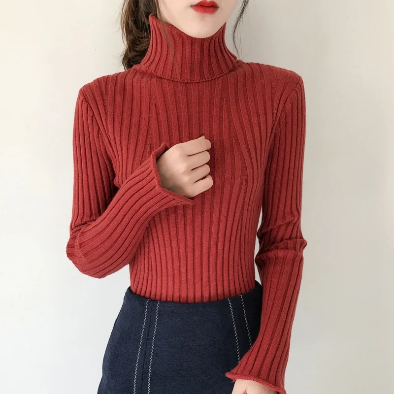 High Neck Sweater Pullovers Female Autumn Winter Fashion Long Sleeve ...