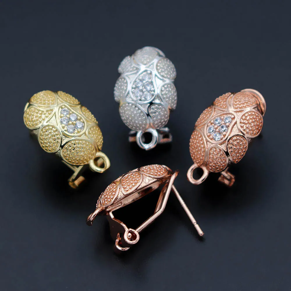 

Earrings Post Clip Back with Loop Connectors Micro Paved Zircon CZ Oval Metal Findings DIY African Bridal Earrings Rose Gold plt