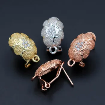 

Earrings Post Clip Back with Loop Connectors Micro Paved Zircon CZ Oval Metal Findings DIY African Bridal Earrings Rose Gold plt