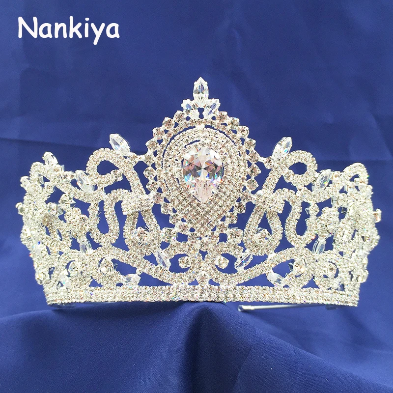 

Nankiya Bright CZ Crystal Waterdrop Tiara Copper Crown Bride Queen Wedding Hair Jewelry Diadem Mariage Bijou Crowns NT3600
