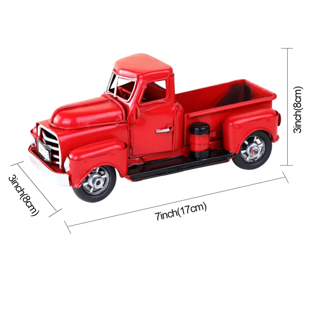 OurWarm Cute Little Metal Christmas Red Truck Vintage Red Truck Christmas Tree Decor Handcrafted Kid Gift Table Top Decor Home