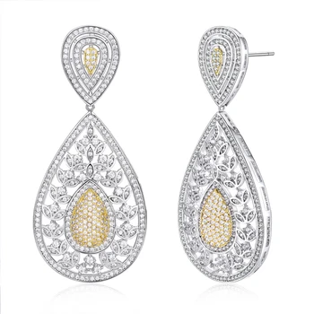 

New style luxury long drop Earrings for ladies copper material setting white cz earrings fashion jewelry Free drop shipping